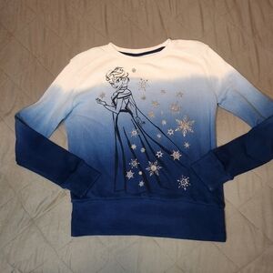 Disney Store Frozen Elsa Glitter Snowflake Womens Sz S Crewneck Sweatshirt Ombre